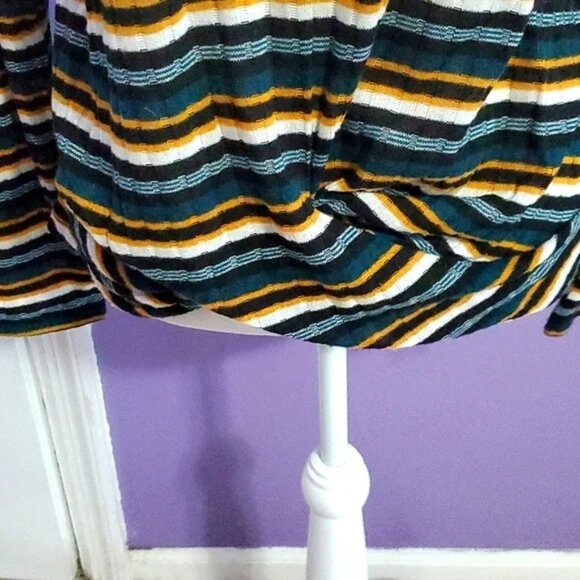 IN San Francisco Retro Dark Green Striped Soft Ribbed Knit Long Sleeve Sweater - Picture 3 of 8